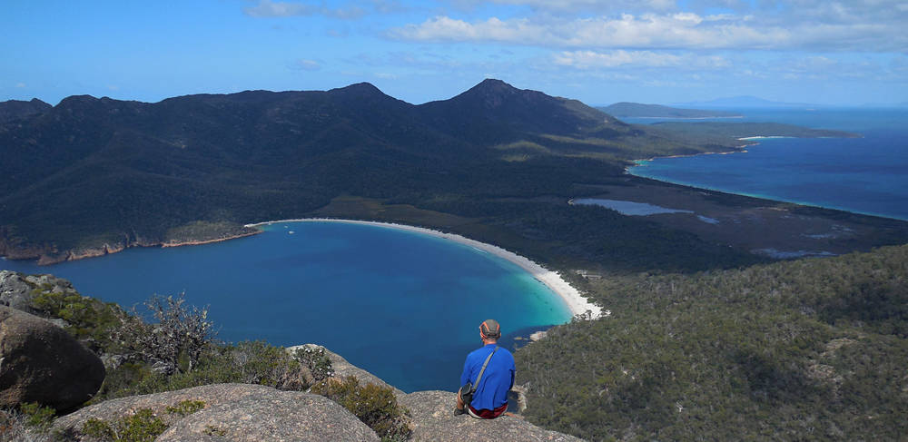 Overlooking Wine Glass Bay on the Freycinet Peninsula